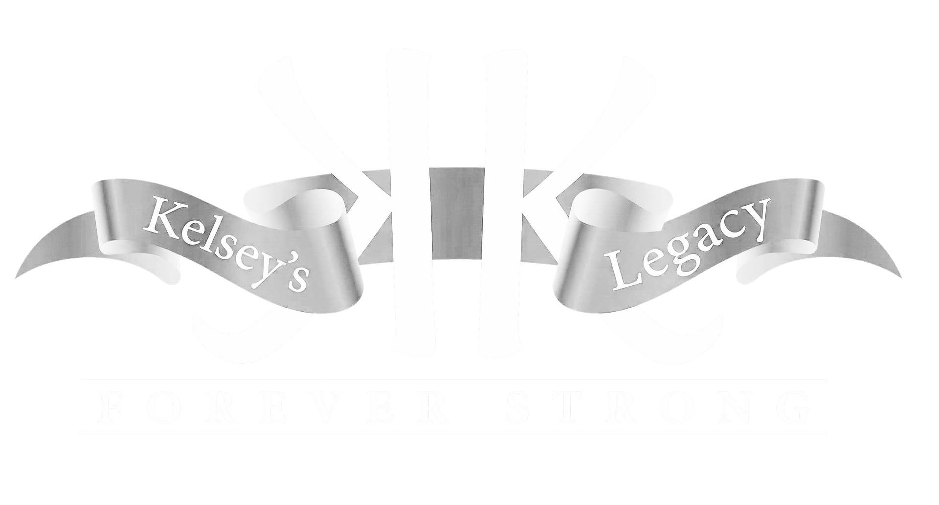 Kelsey's Legacy Forever Strong Foundation logo in grayscale featuring the iconic KK symbol