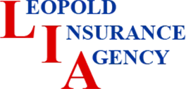 Leopold Insurance Agency logo in red and blue text