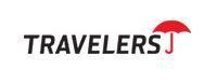 Travelers logo with black text and a red umbrella icon