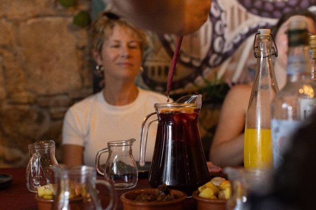 Close-up of a jug of sangria with fruit