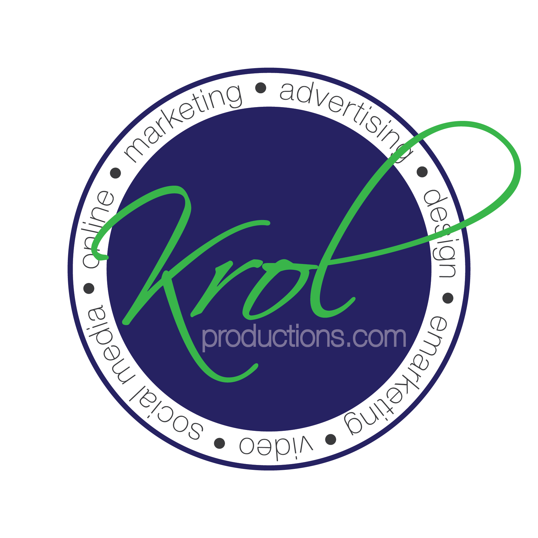 Un logotipo para una empresa llamada Krol Productions.