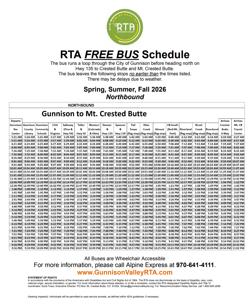 Free Bus Schedule | Gunnison Valley RTA