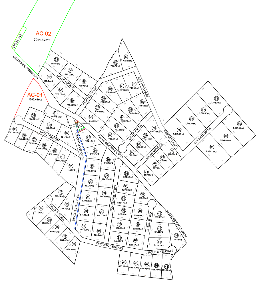 Plano de lotificación de Yéucate