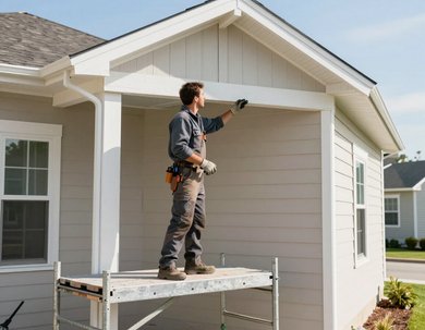 Contractor installing siding on a home