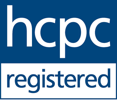 A blue and white logo that says hcpc registered