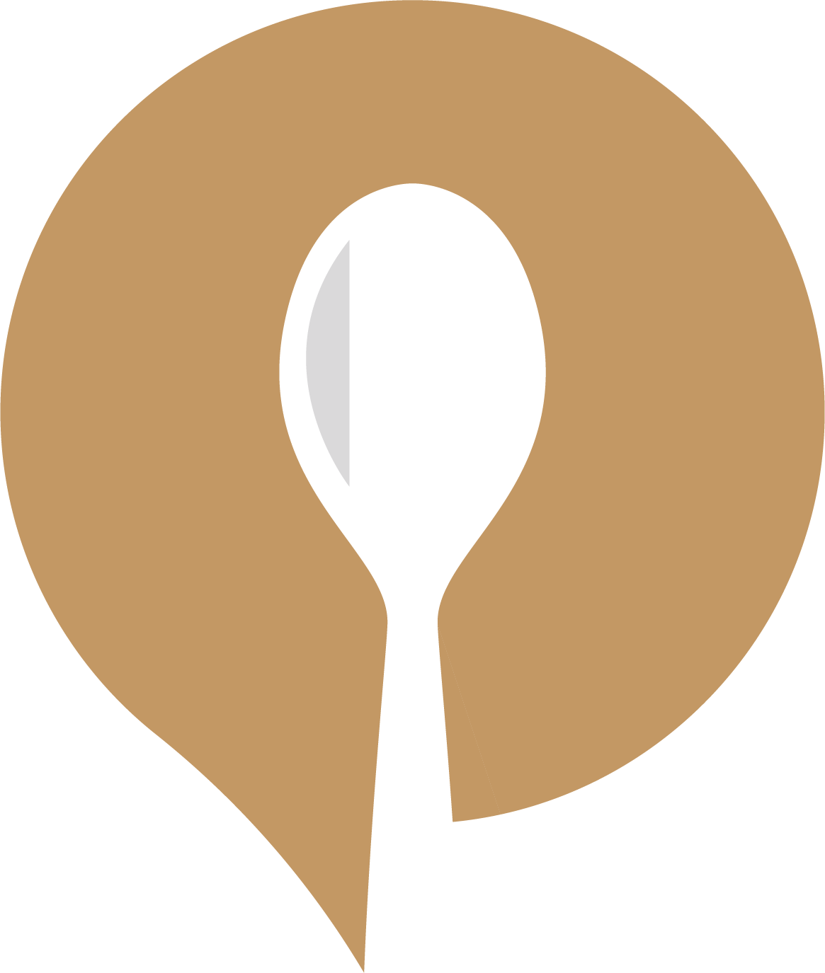 A white spoon is sitting inside of a brown circle.