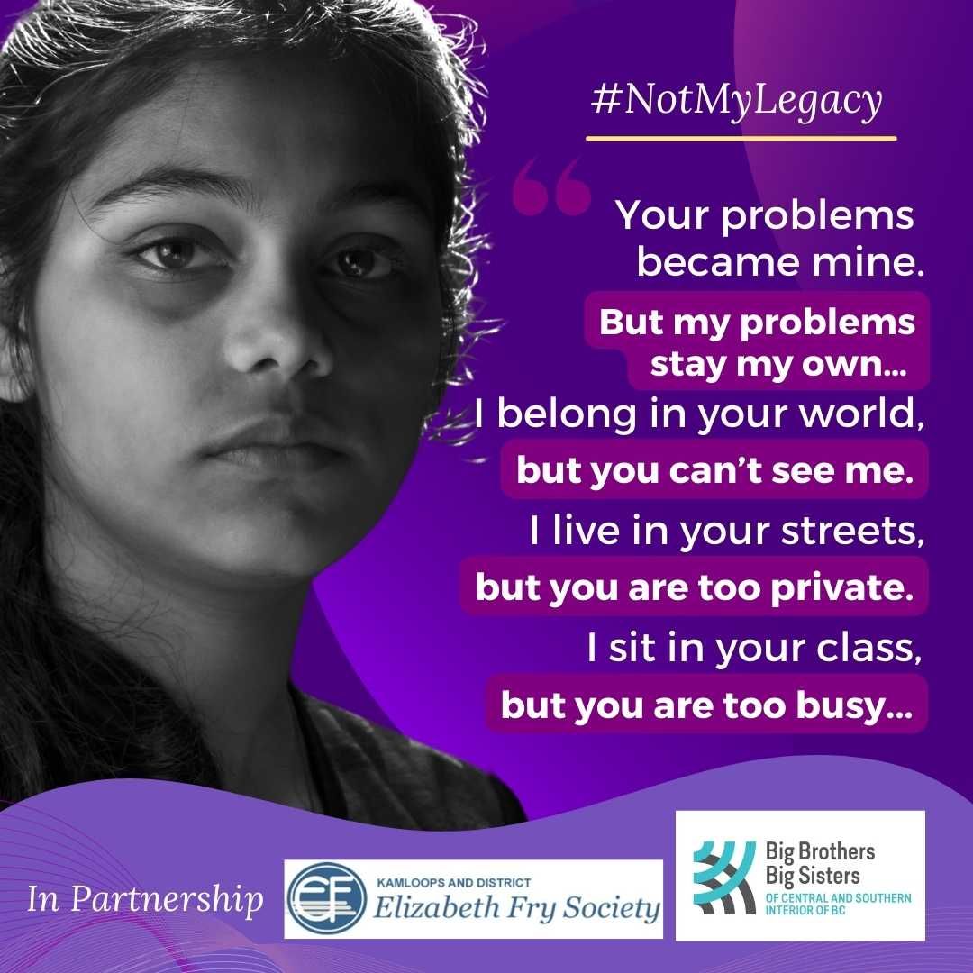 Graphic design services in British Columbia - #NotMyLegacy awareness campaign graphic for Elizabeth Fry Society with poem