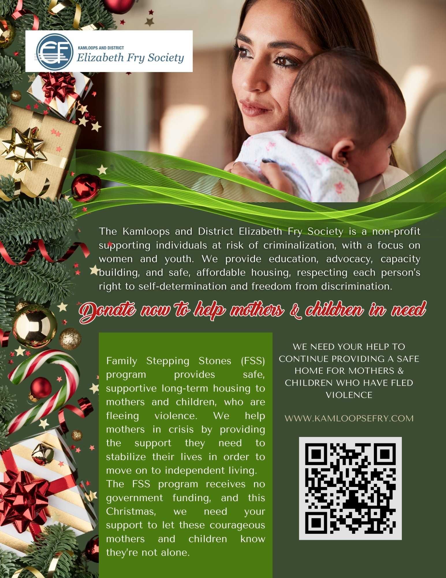 Social media graphics and branding in Kamloops, BC - Elizabeth Fry Society holiday donation campaign for mothers and children