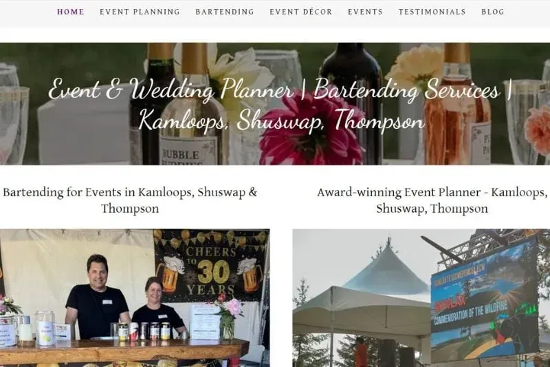 Elite Events BC website showcasing bartending and event planning services in Kamloops, Shuswap, and Thompson - built and optimized by Elite Marketing Projects