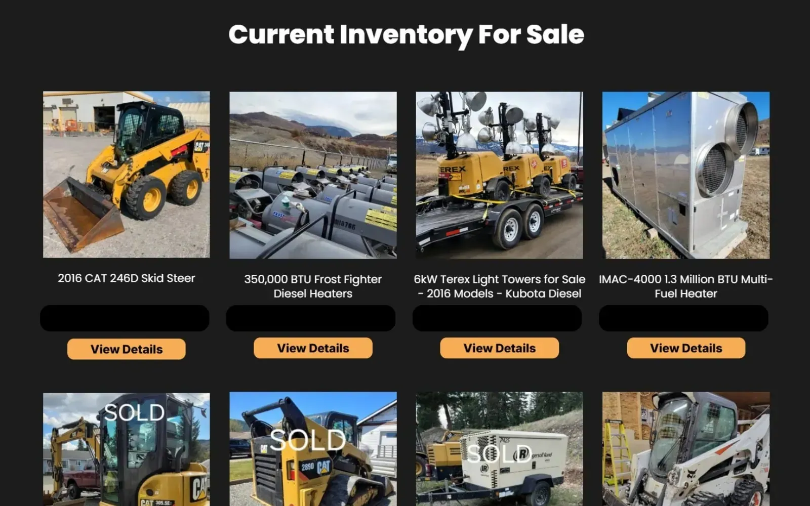 Website design example of a product catalog page with a responsive image grid layout for inventory listings
