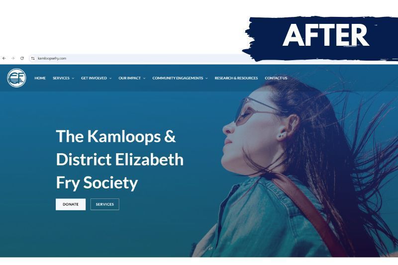 After screenshot of new Kamloops Elizabeth Fry Society website designed by Elite Marketing Projects