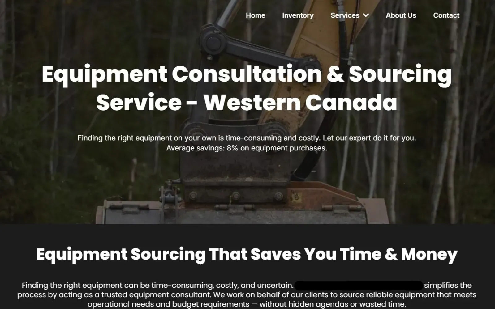 Responsive web design example of a service page hero with headline, subheading, and full-width background image