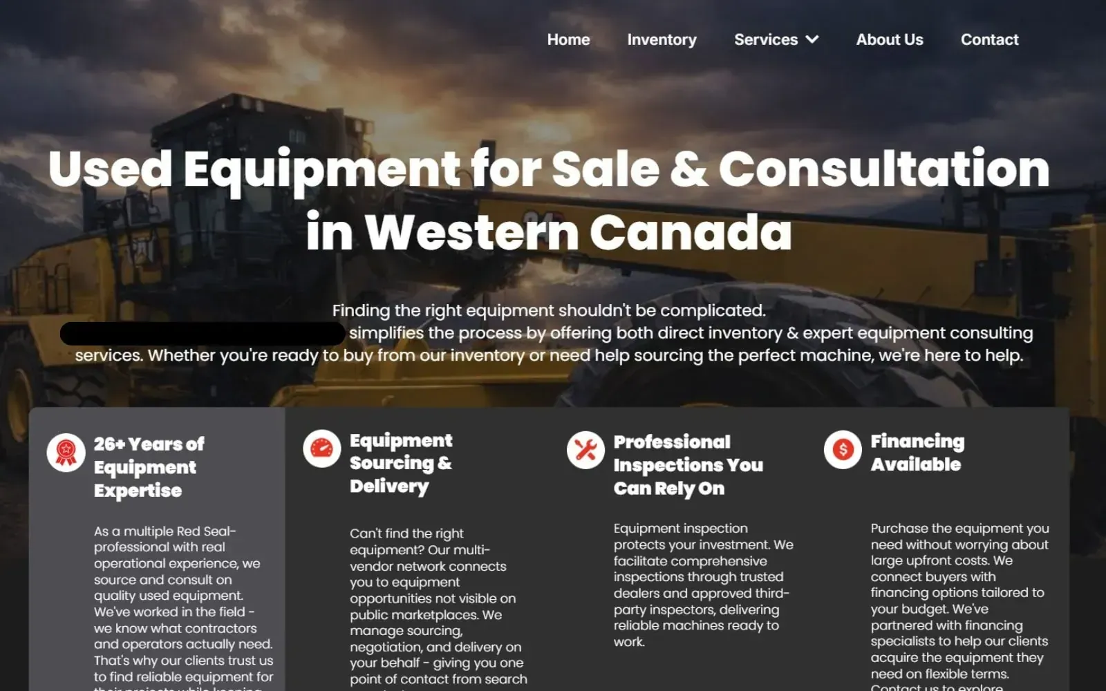 Website homepage redesign example with hero banner and four-icon feature highlights section