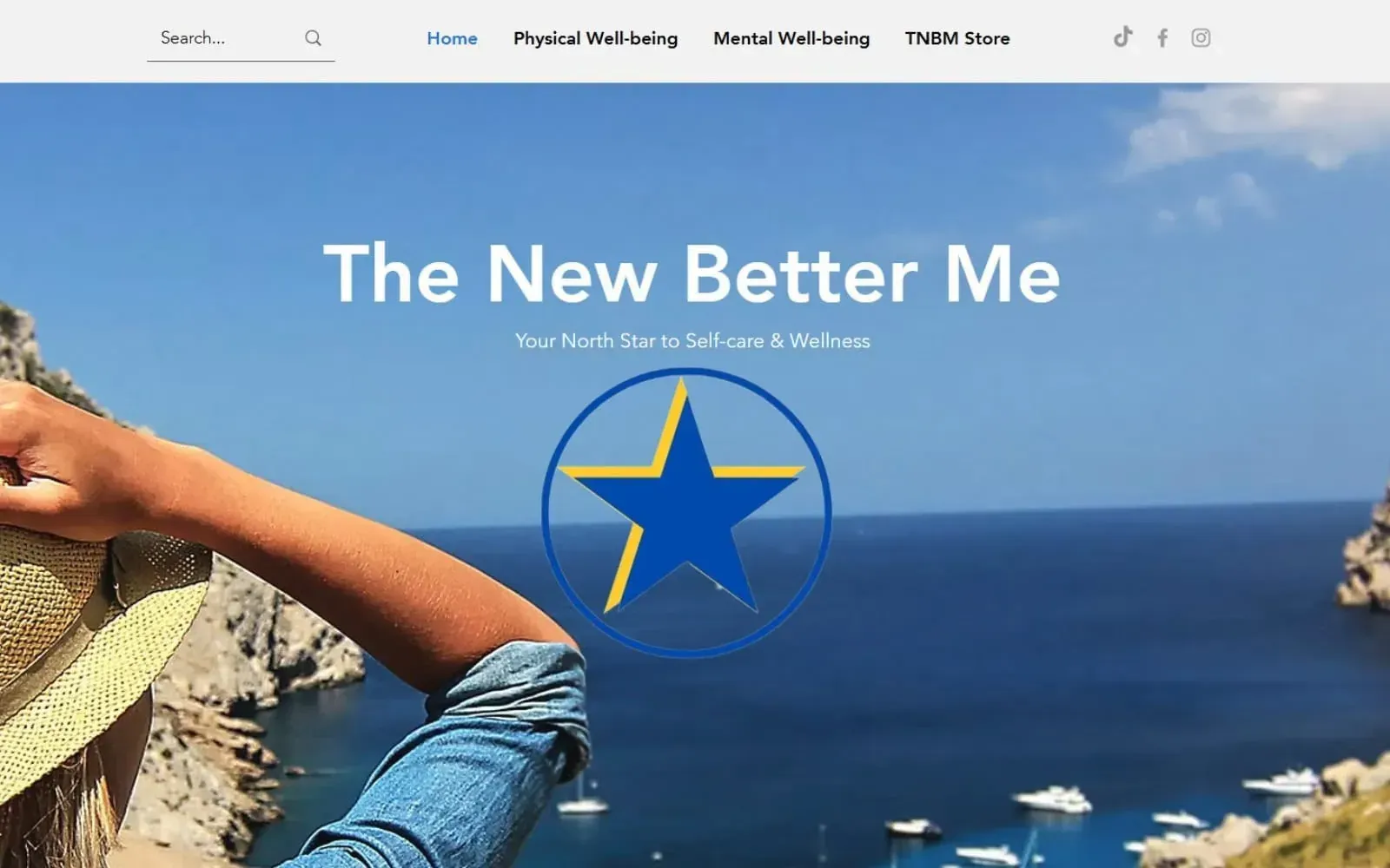 Wellness brand homepage hero with full-bleed lifestyle photography and a bold tagline overlay