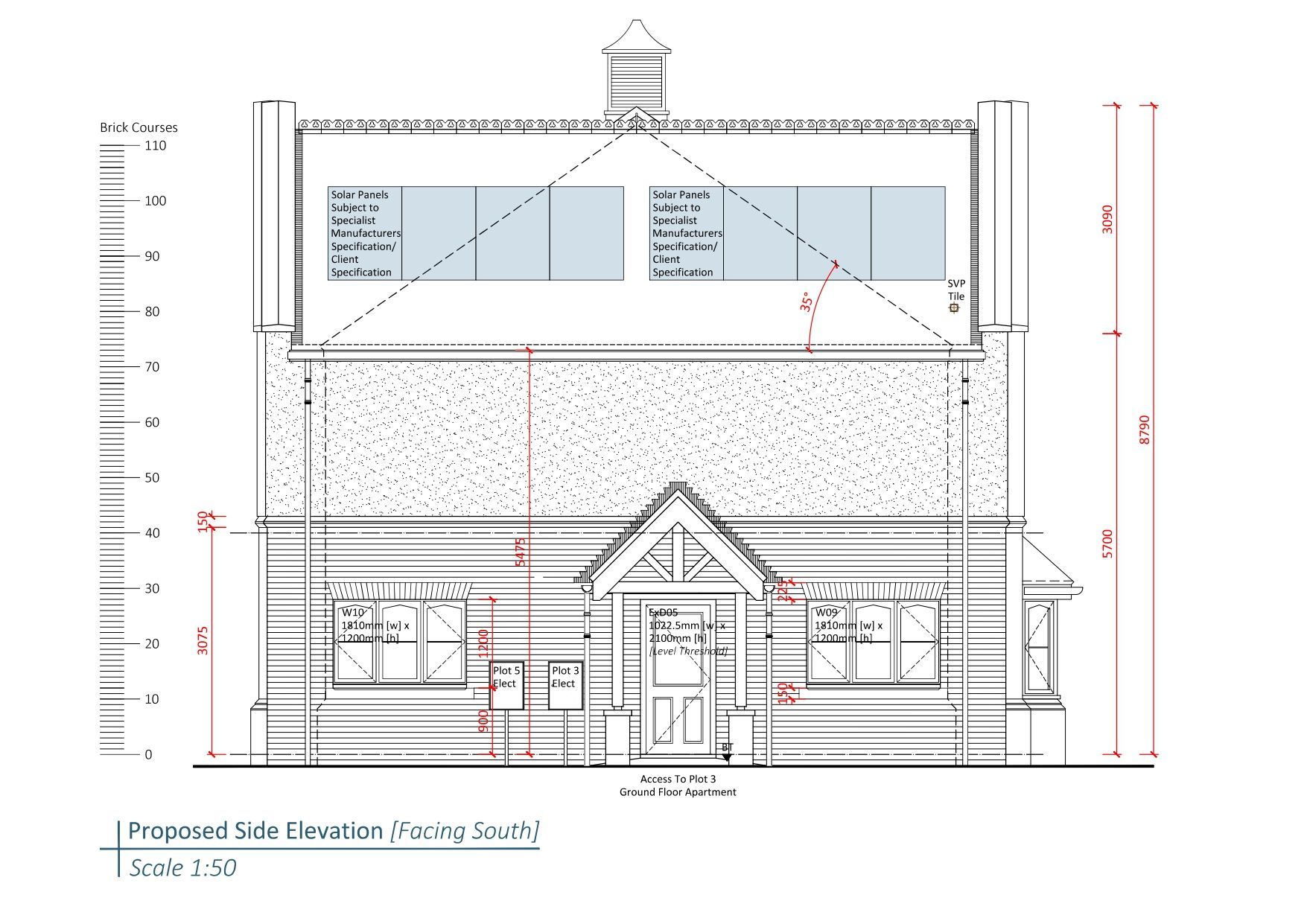 A black and white drawing of a house with measurements