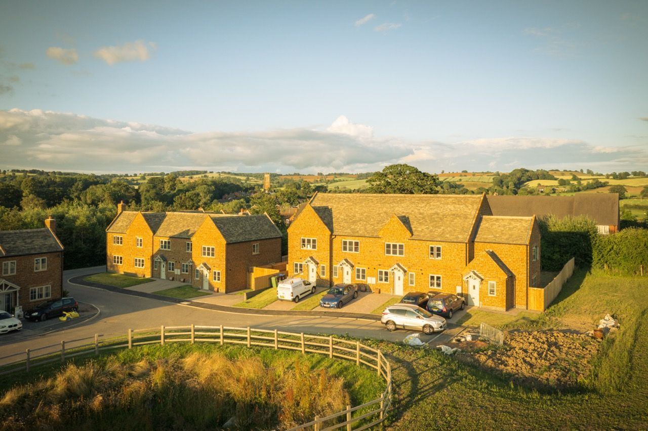 Brailes, An aerial view of a row of houses in a rural area.