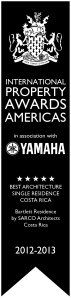 a black banner that says international property awards americas on it