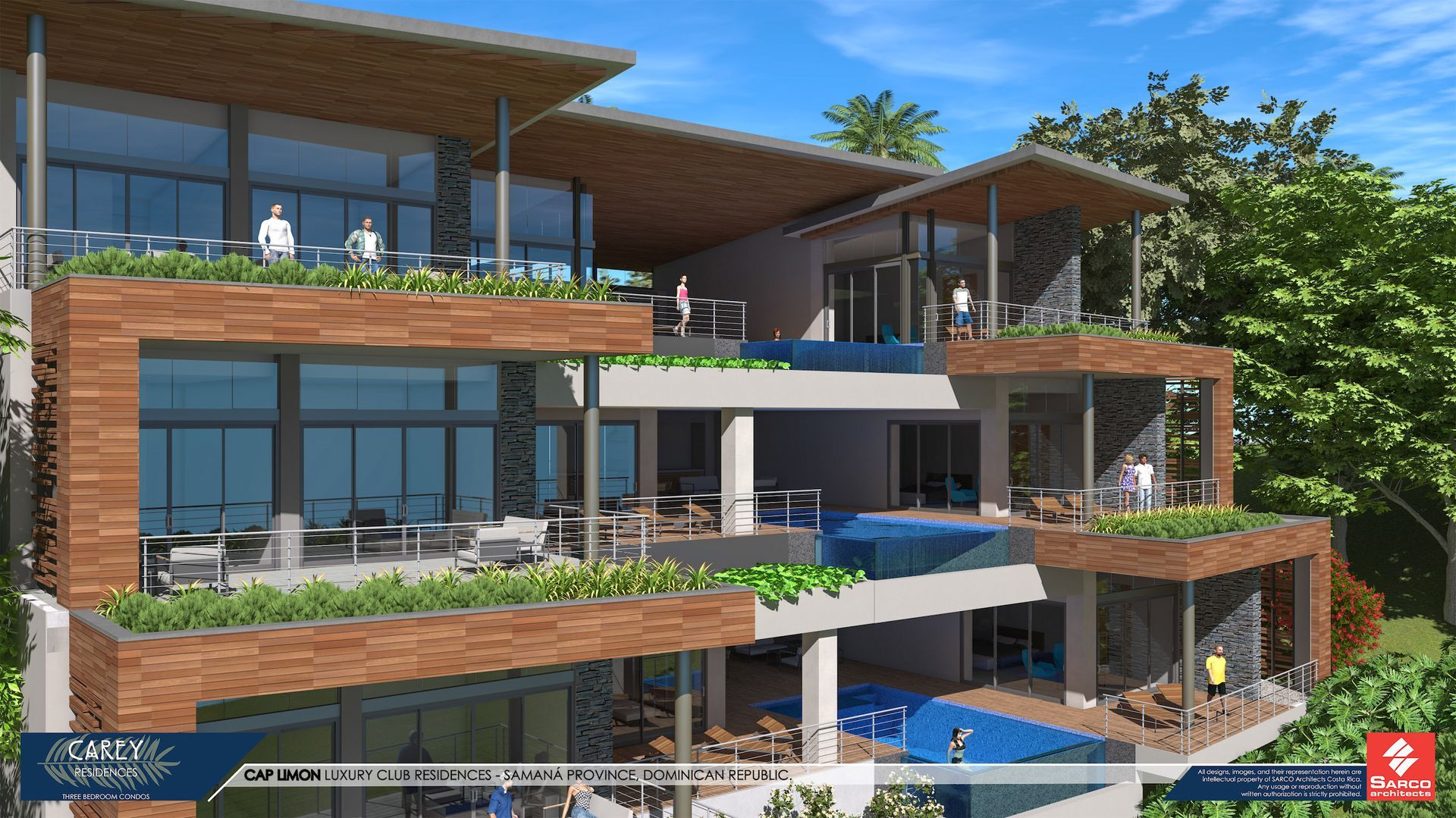 an artist 's impression of a large building with a swimming pool .