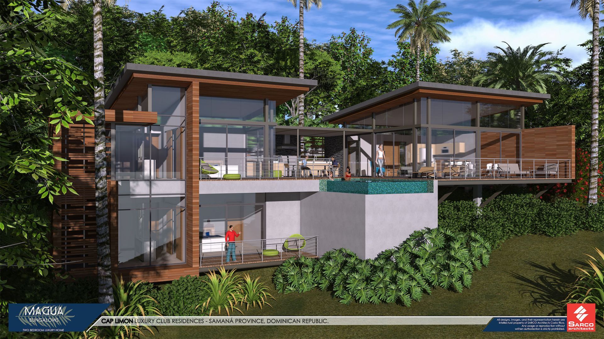 an artist 's impression of a house with a swimming pool