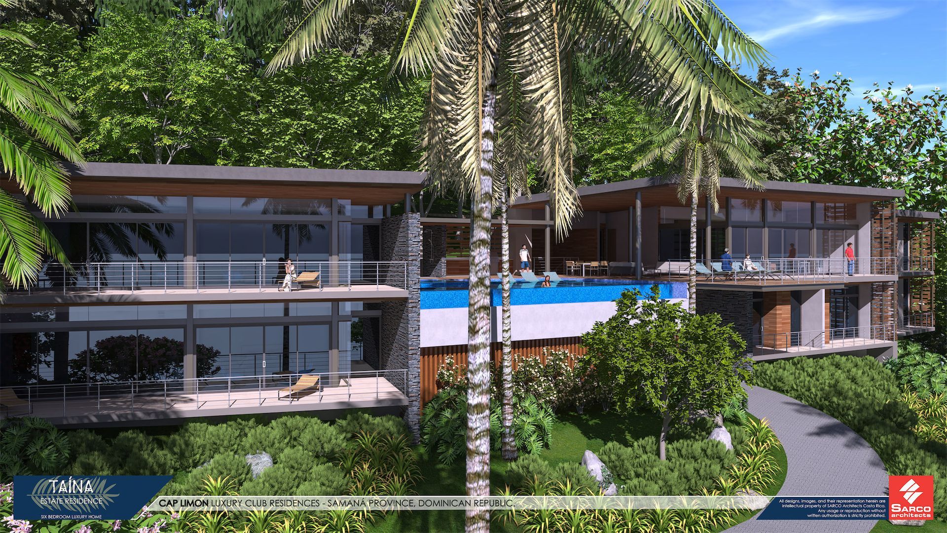 an artist 's impression of a modern house in the middle of a lush green forest .