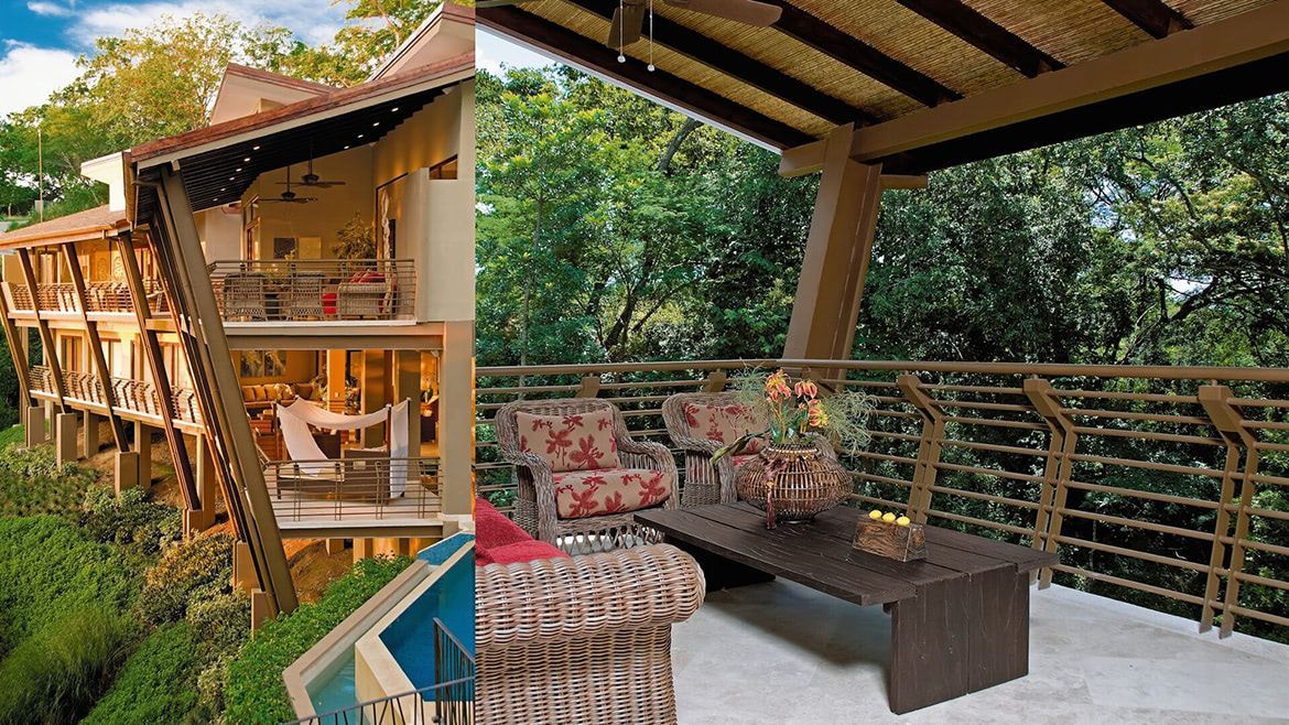 a picture of a house and a picture of a balcony
