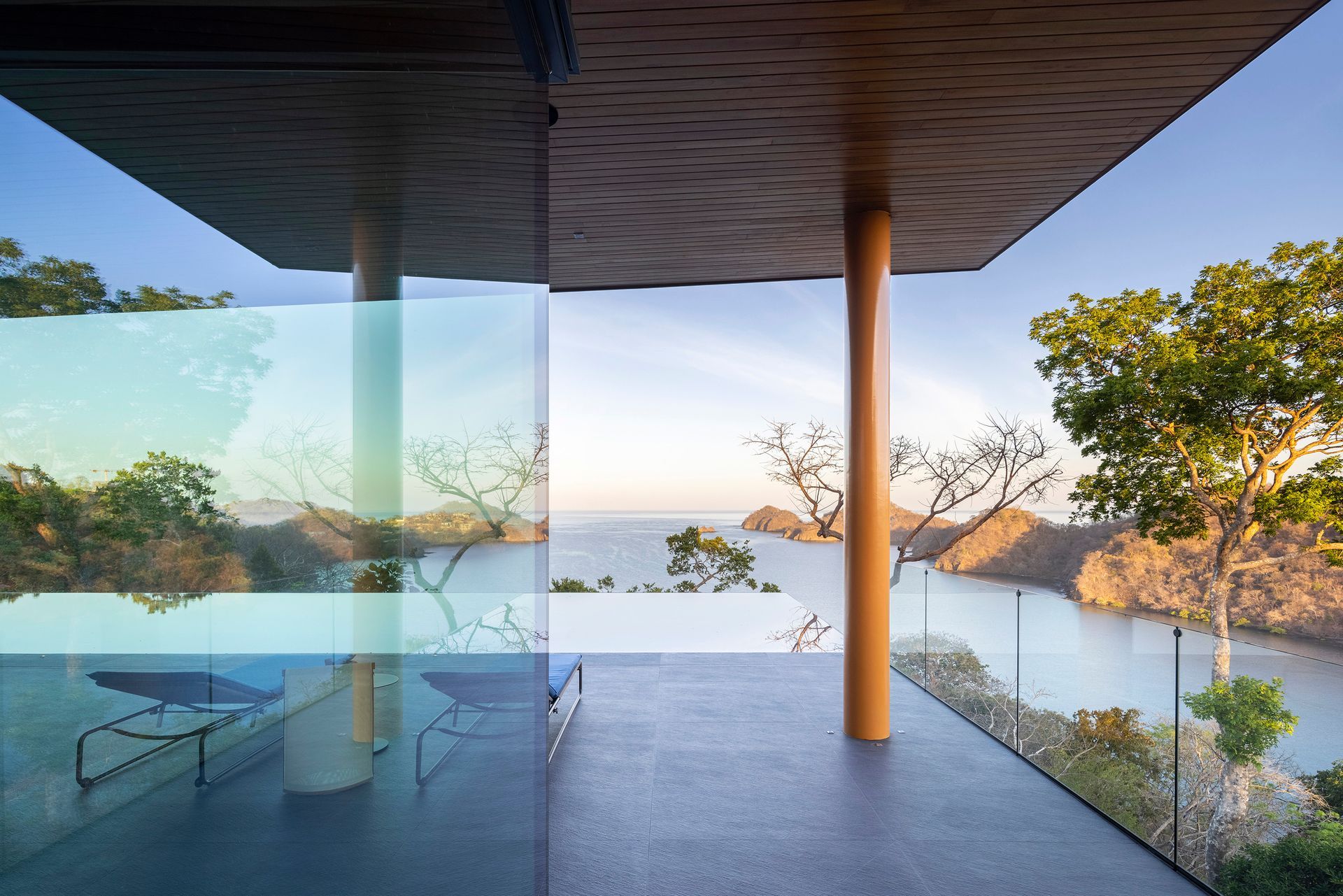 Close-up of a reflecting pool integrated into tropical landscaping
