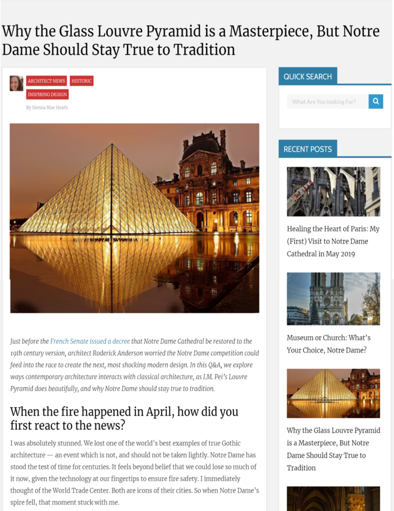 an screenshot of a website that says why the glass louise pyramid is a masterpiece