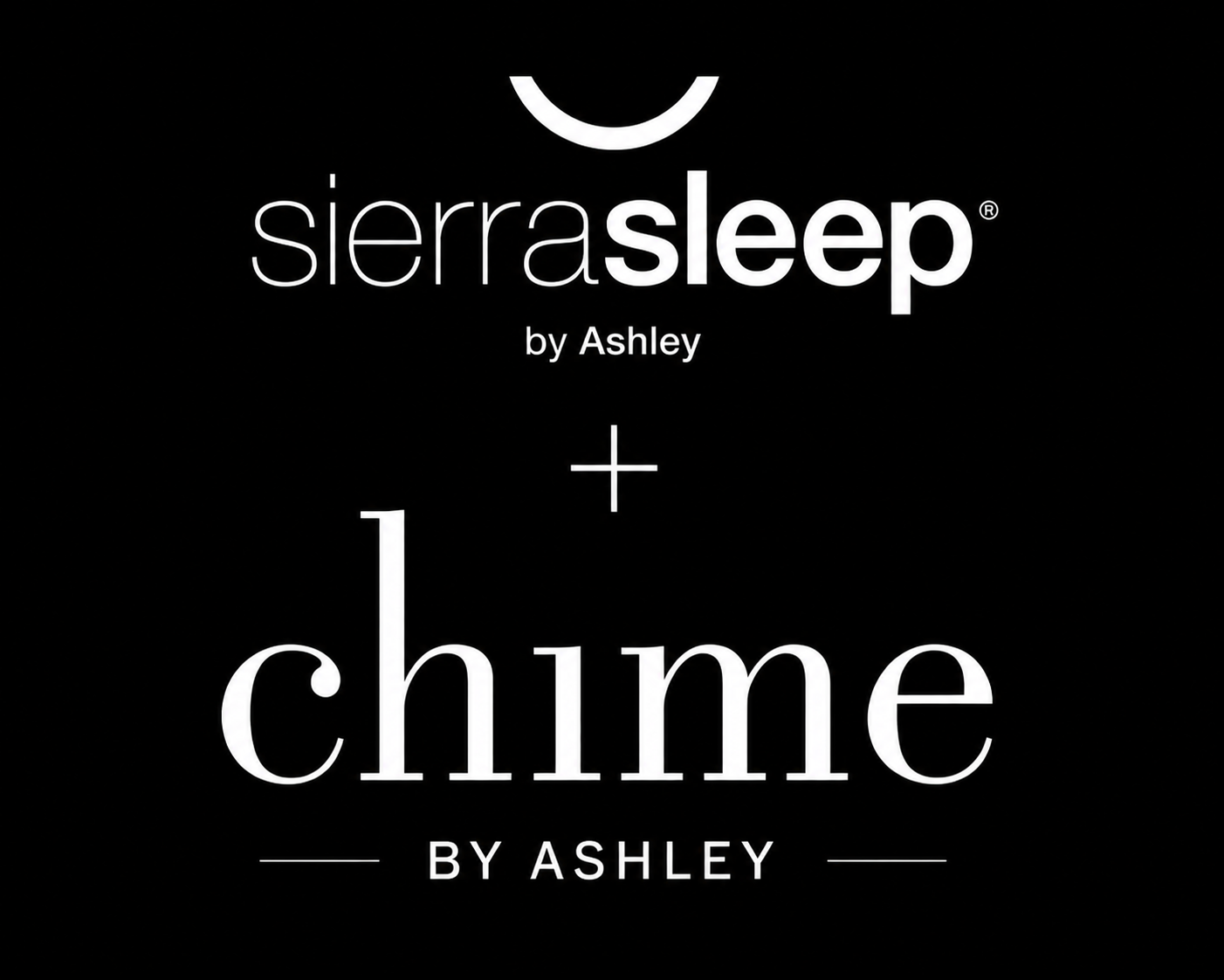 Sierra Sleep by Ashley and Chime by Ashley logos on a black background with a plus sign between them