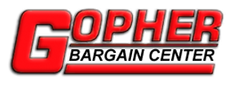 Gopher Bargain Center logo in red and black text on a white background