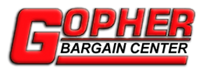 Gopher Bargain Center logo in red and black text on a white background
