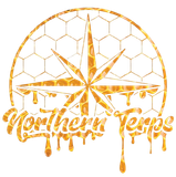 Golden compass logo with honeycomb pattern and dripping 
