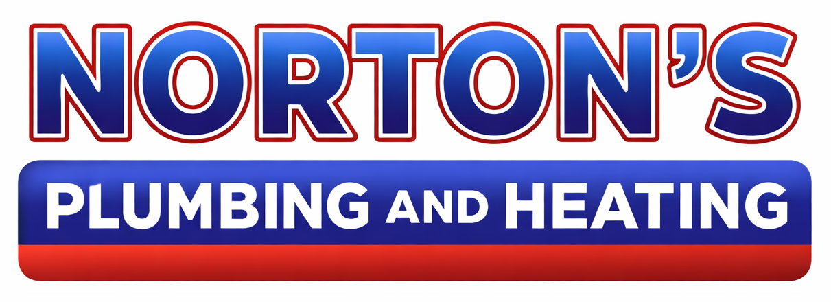 Logo for Norton's Plumbing and Heating, with blue and red colors.