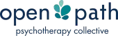 The logo for open path psychotherapy collective has a heart in the middle of it.