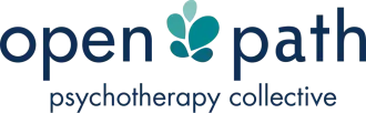 The logo for open path psychotherapy collective has a heart in the middle of it.
