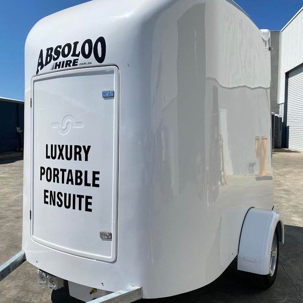 White portable ensuite trailer with
