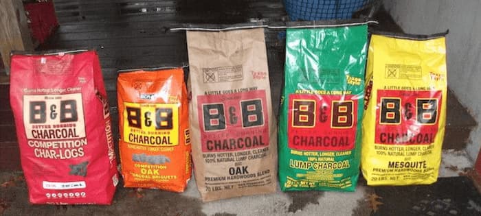Source: Tyrus, Komodo Kamado Forum 5 bags of B&B Charcoal, including Competition Char-Logs, Oak Briquets, Oak Lump, Hickory Lump and Mesquite Lump