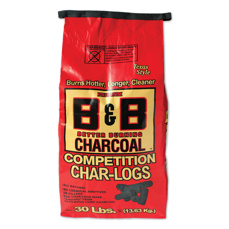 Learn More Bag of B&B 30lb competition Char-Logs™ briquets charcoal briquets