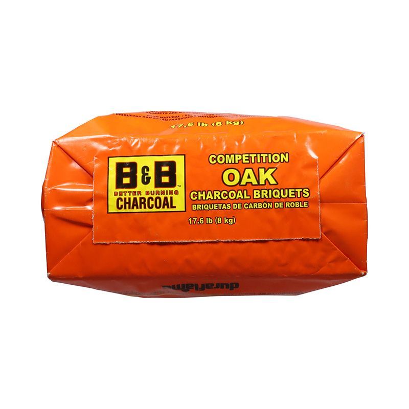Side of bag of B&B Oak Charcoal Competition Briquets or charcoal briquette