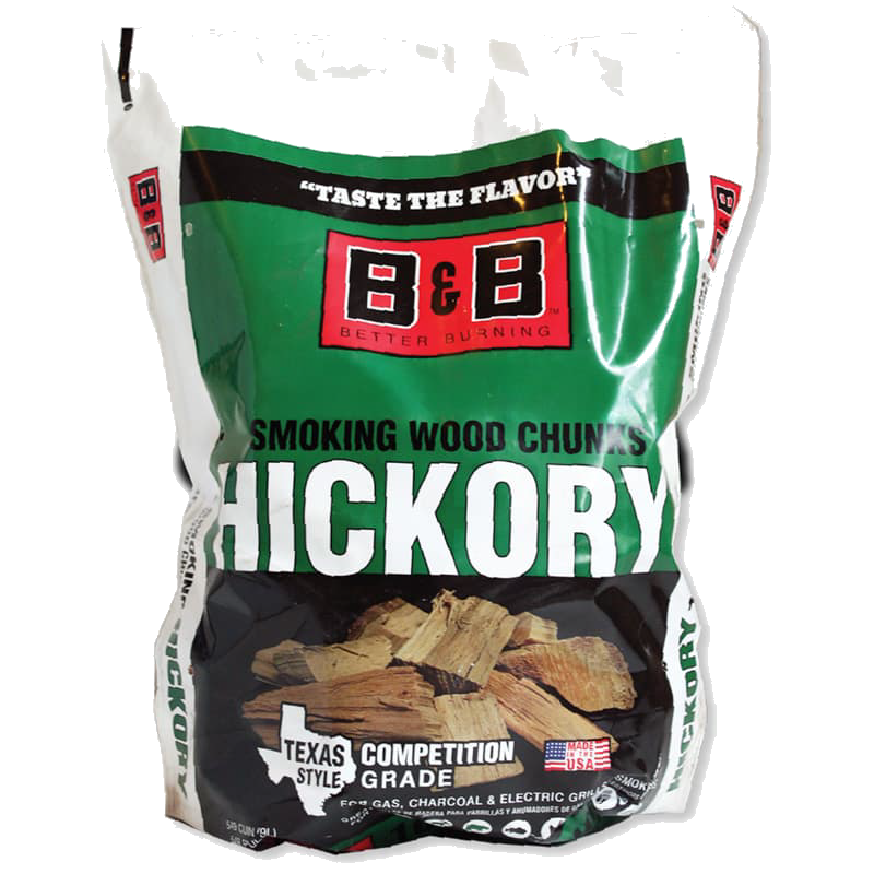 Learn More Bag of B&B HIckory Smoking BBQ Wood Chunks for smoking, hickory smoking chunks, best wood chunks for smoking