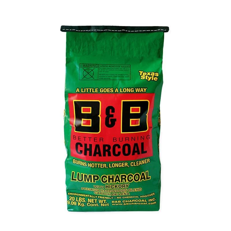Bag of 20 lb B&B Hickory Lump Charcoal for charcoal grilling
