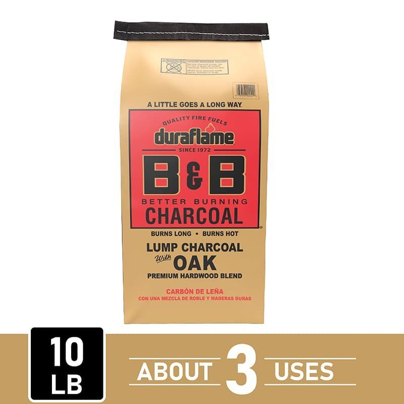Premium B&B Oak Hardwood Lump Charcoal 10lb bag good for about 3 uses with co branding 