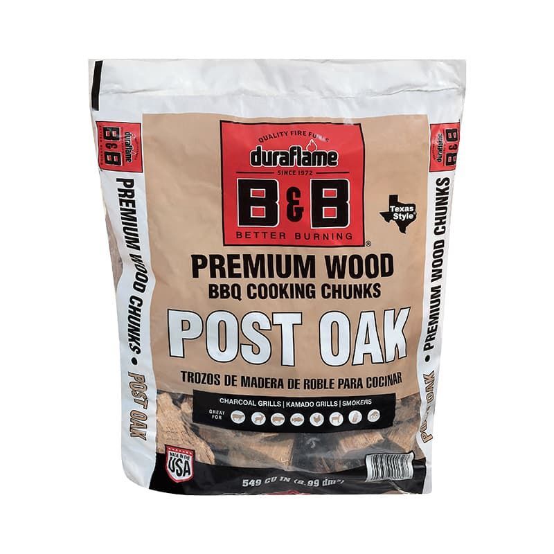 Bag of B&B Premium Wood BBQ Cooking Chunks, Post Oak, with co branding 