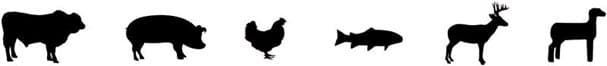 Cherry Chunk food pairings, including icons of a cow, pig, chicken, fish, deer & lamb