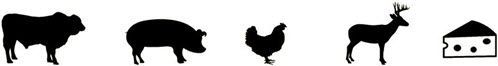 Mesquite Chunk food pairings, including icons of a cow, pig, chicken, deer  & cheese