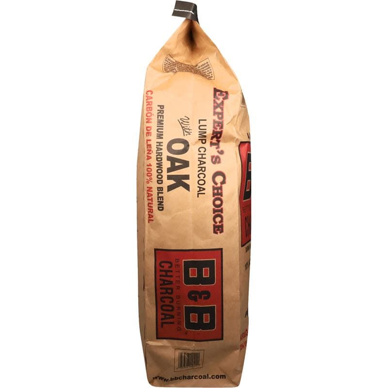 B&B Oak Premium Hardwood Lump Charcoal 20lb side of bag for charcoal grilling, , oak lump charcoal for bbq