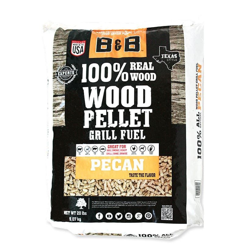 Learn More Bag of B&B Pecan Wood Pellets for smoker, pellets for smoking, grilling wood pellets, grilling with pellets