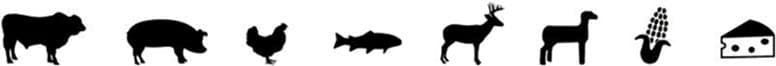 XL Premium Lump food pairings, including icons of a cow, pig, chicken, fish, deer, lamb, corn and cheese