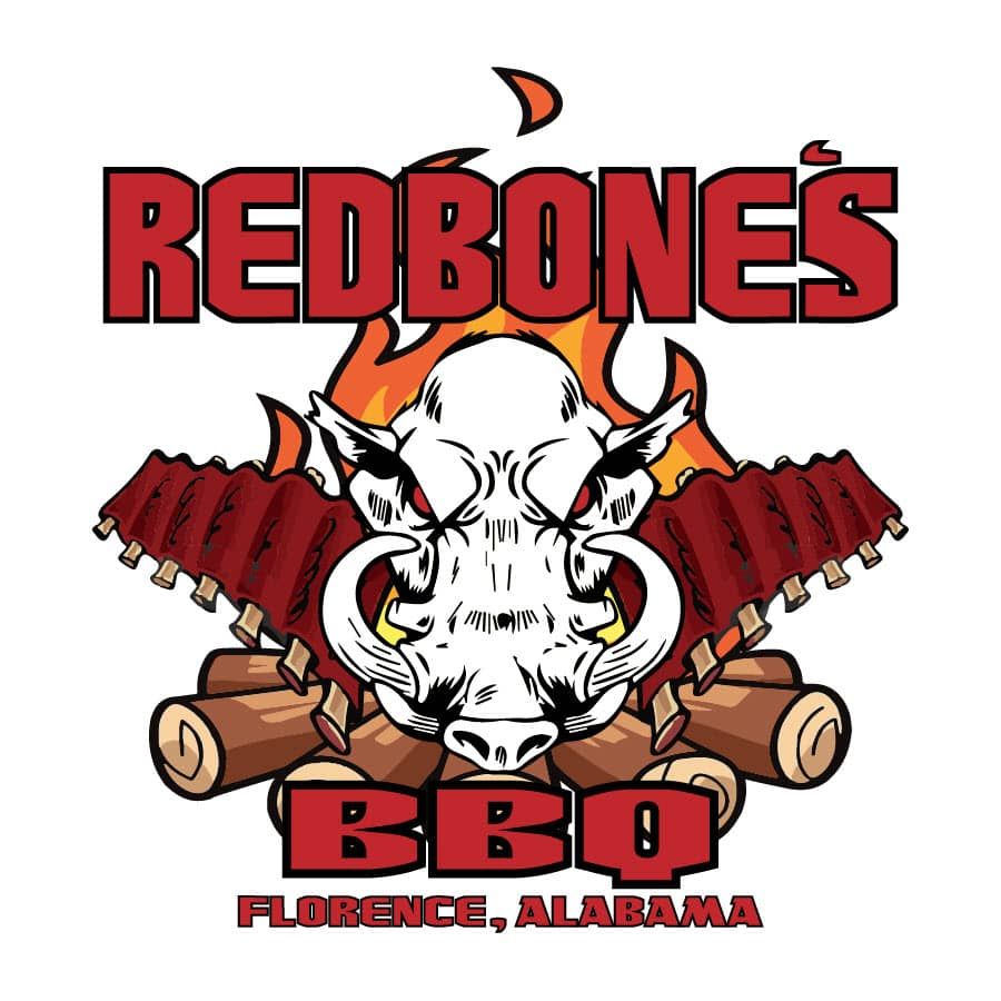 A logo with a hog, ribs and fire for redbones bbq florence alabama, a B&B Team Member