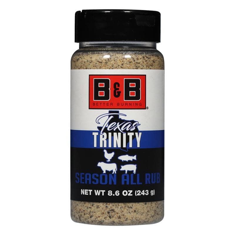 Learn More Bottle of B&B Texas Trinity Season All Rub; all purpose seasoning, all purpose seasoning blend