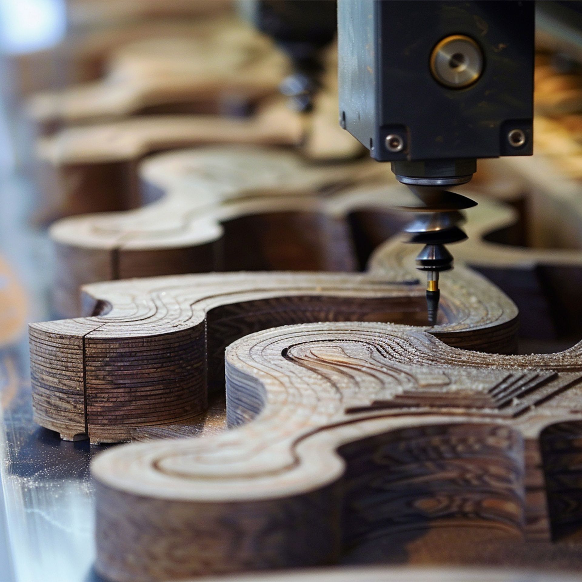 CNC machine carving intricate wooden shapes.